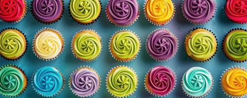 colorful cupcakes on a blue background photo