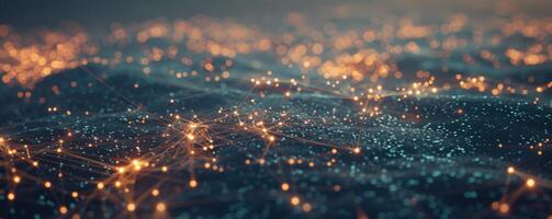 Abstract glowing network of interconnected nodes and data points photo