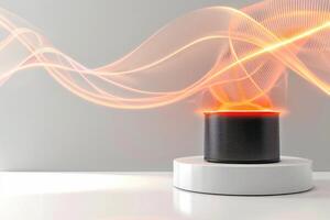 wireless speaker glowing orange sound waves in a minimalist setting photo
