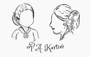 Detailed outline of R.A. Kartini, Indonesian national heroine vector
