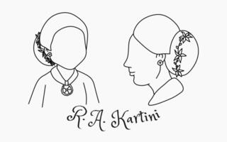 Simple line art of R.A. Kartini, Indonesian hero, black and white vector