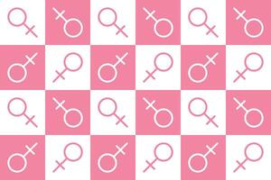 Geometric Seamless pattern with sign Venus. Cute square icons in white and pink color background symbol of feminine. Girly flat illustration. Mosaic trendy endless wallpaper print textile girl power. vector