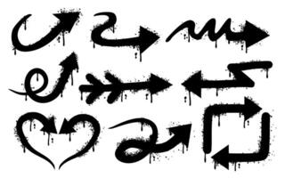 Set of graffiti arrows with dripping ink on a white background. Spray-painted graffiti splash arrows featuring hand drawn strokes, messy splatters, and urban street art vibes artistic. vector