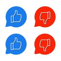 Like and dislike hand outline icon on speech bubble. Thumb up and down with shadow vector