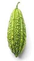 Fresh bitter gourd Bitter cucumber or bitter melon with cut slice isolated on a white background. photo