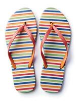 flip flops on white background, top view. photo
