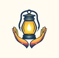 hands holding a lantern with a flame Symbol of Light and Spirituality vector