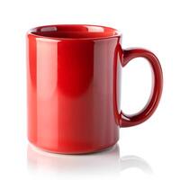 Close up huge red mug. Red cup for tea or soup isolated on white background with clipping path. Red coffee cup mockup. photo