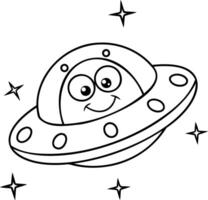 Happy cartoon spaceship with stars in a playful style. vector