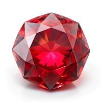 Red Ruby gemstone Round Cut isolate on white background, close up shot photo