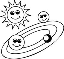 Smiling sun and planets in a playful space scene. vector