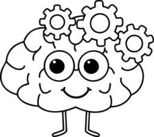 Cartoon brain with gears, smiling and cheerful. vector