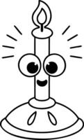 Cute cartoon candle with eyes and a smiling face, glowing with joy. vector