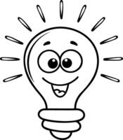 Cheerful light bulb character with a happy expression and rays of light. vector