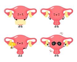 Cute Uterus characters in various poses and expressions. vector