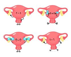 Cartoon Uterus characters in various playful expressions and activities vector