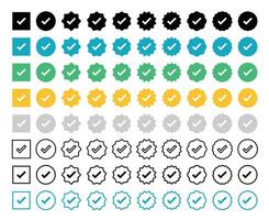 Colored Check Marks Icons Set, Circle Box and Account Verification Icons vector