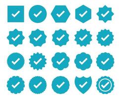 Blue Check Marks Icons Set, Circle Box Award Shield Account Verification Icons vector