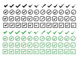 Check Marks Icons set, empty middle black and green flat tick symbol for checklist vector
