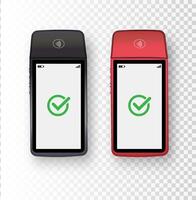3D Realistic NFC Payment Terminal. Credit Card. Payment Machine. Template for Bank Payment Contactless Terminal. POS Terminal. vector