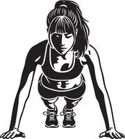 Front View of Woman Do Pushups Illustration. vector