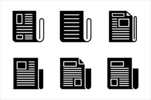 flat black newspaper icon set, on white background. vector