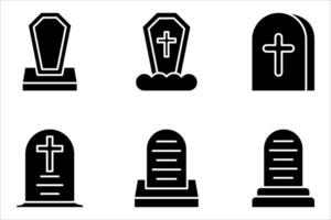 Tombstone icon set, Tombstone linear style sign for mobile concept and web design, Halloween tombstone outline icon, on a white background. vector