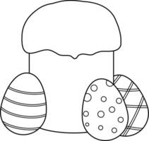 Outline image of Easter bread and decorated easter eggs. vector