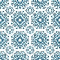 Geometric seamless pattern with circular shapes drawn with blue contour lines on white background. Arabic geometrical backdrop. Monochrome illustration for wrapping paper, textile print vector