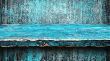 Rustic Teal Blue Wooden Tabletop Background for Product Displays photo