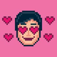 Pixel Art of A Man With His Eyes Are Covered With Hearts And Get Surrounded By Hearts vector
