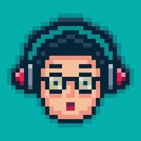 Pixel art of a man with headphones and glasses vector
