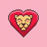 Pixel Art Lion Face With Red Heart Mane vector