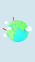 3D Cartoon Earth Rotating with Red Location Pins 2D Animation Vertical video