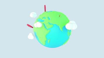 3D Cartoon Earth Rotating with Red Location Pins 2D Animation video