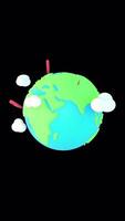 3D Cartoon Earth Rotating with Red Location Pins 2D Animation Alpha Vertical video