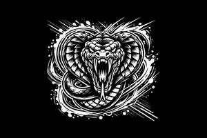 A black and white snake head on a black background vector