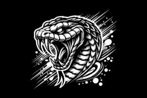 A black and white snake head on a black background vector