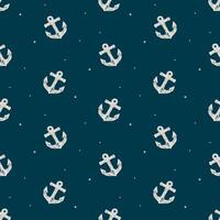 Vintage White Anchors on Deep Blue Nautical Pattern. Hand-drawn white anchors on a deep blue background with subtle dots create classic nautical, maritime-inspired design, perfect for coastal themes. vector