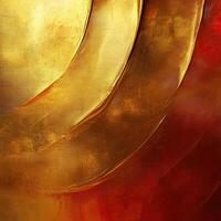 Golden abstract design featuring curved shapes against a vibrant red background with rich texture photo