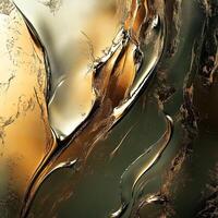 Abstract metallic texture with flowing patterns and golden hues captured in a close-up view showcasing intriguing details and colors photo