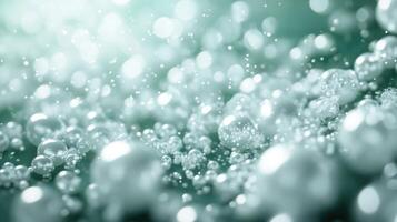 Bubbles floating in a shimmering green background create a captivating underwater atmosphere photo