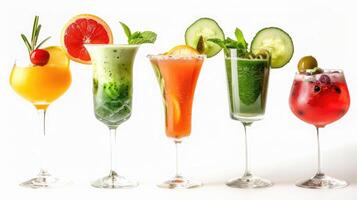 Colorful cocktails showcasing blended fruits and vegetables for a refreshing summer gathering photo