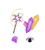 Bear with magic . Magic set with teddy bear wizard, witch. F vector