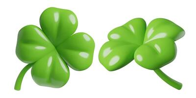 Four leaved lucky clovers 3d illustrations isolated on white background vector