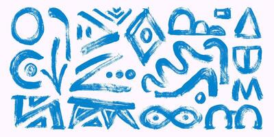 Abstract Hand Drawn Curvy Lines, Circles, Scribbles With Bold Blue Brush Strokes. Modern geometric shapes with subtle grunge texture. Vibrant composition on a clean white background vector