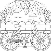 Rustic Bicycle with Blooming Basket Simple Hand-Sketched vector