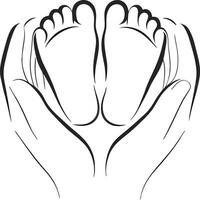 Minimalist Parenthood Illustration Hands Holding Baby Foot vector