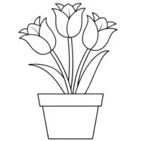 Hand-Drawn Tulip Flowers in a Vase Minimalist Botanical Sketch vector