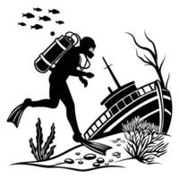 Deep Sea Scuba Diving Graphics Illustration Design vector